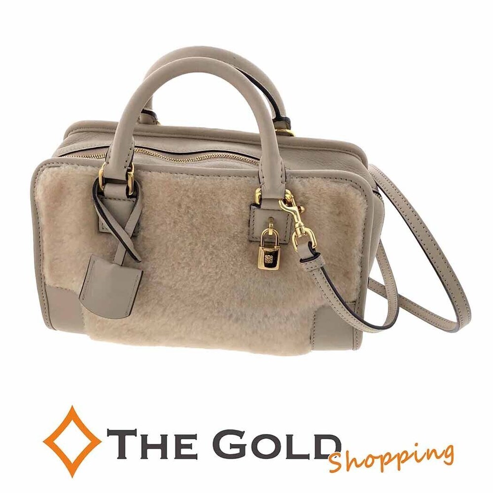 Loewe Amazona Shearling Shoulder Bag Beige Tan